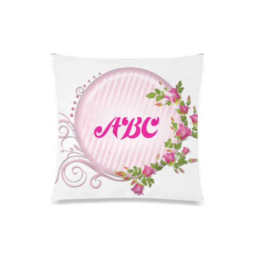 Pink White Stripe Circle Roses and Flourish PERSONALIZE Custom Zippered Pillow Case 20"x20"(Twin Sides)
