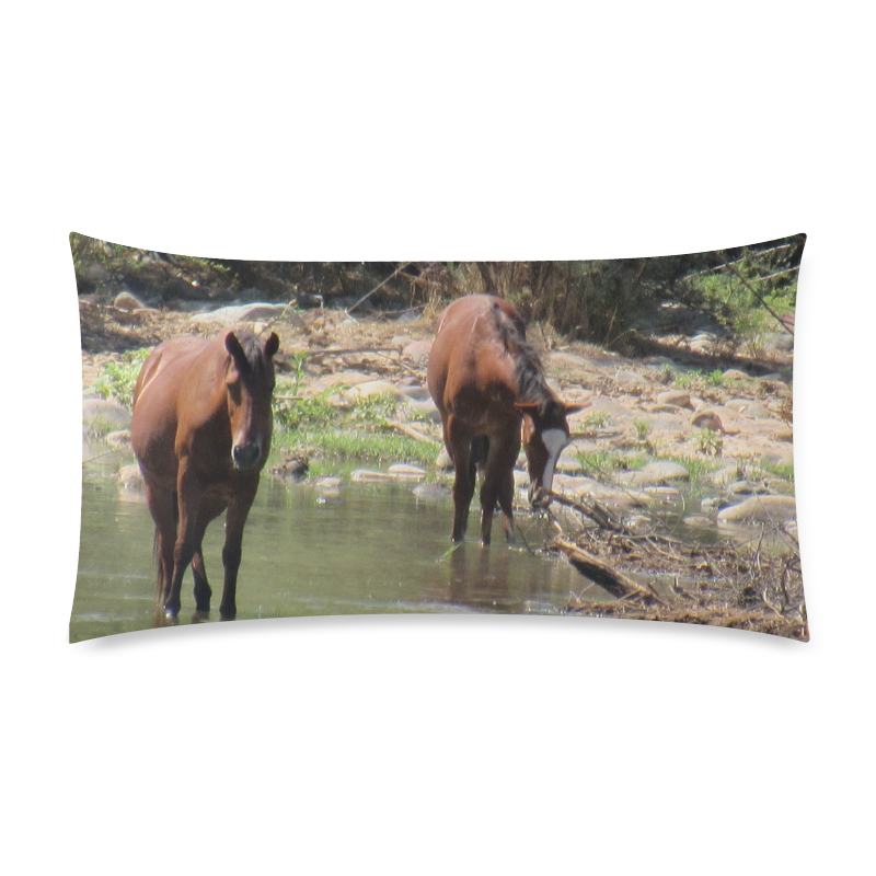 Wild Horses Along River by Martina Webster Custom Rectangle Pillow Case 20"x36" (one side)