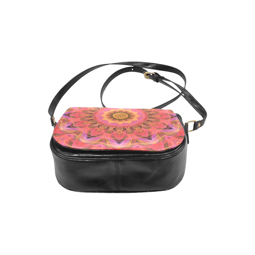 Abstract Peach Violet Mandala Ribbon Candy Lace Classic Saddle Bag/Small (Model 1648)