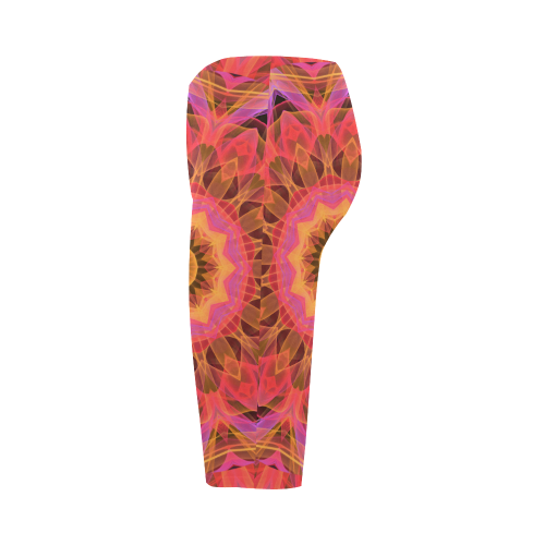 Abstract Peach Violet Mandala Ribbon Candy Lace Hestia Cropped Leggings (Model L03)
