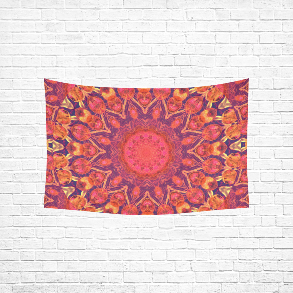Sunburst, Abstract Peach Cream Orange Star Quilt Cotton Linen Wall Tapestry 60"x 40"