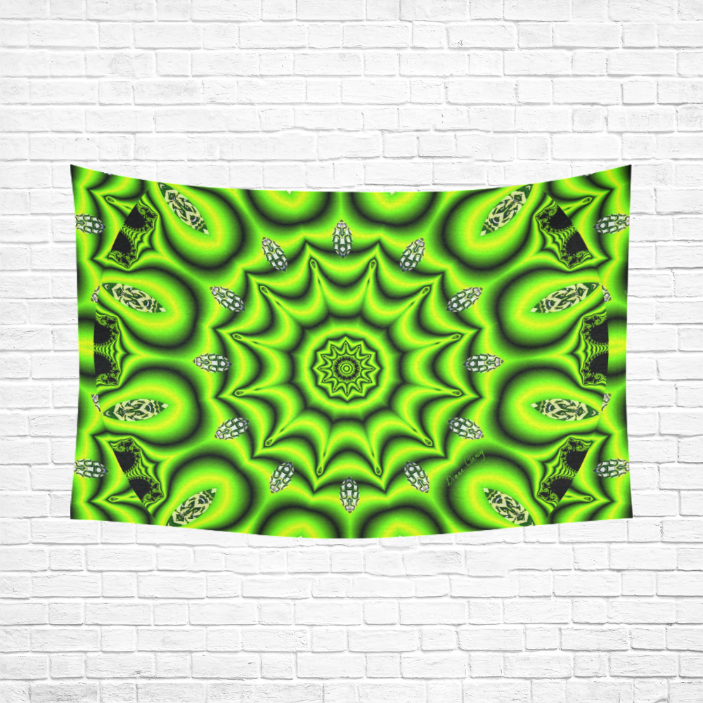 Spring Lime Green Garden Mandala, Abstract Spirals Cotton Linen Wall Tapestry 90"x 60"