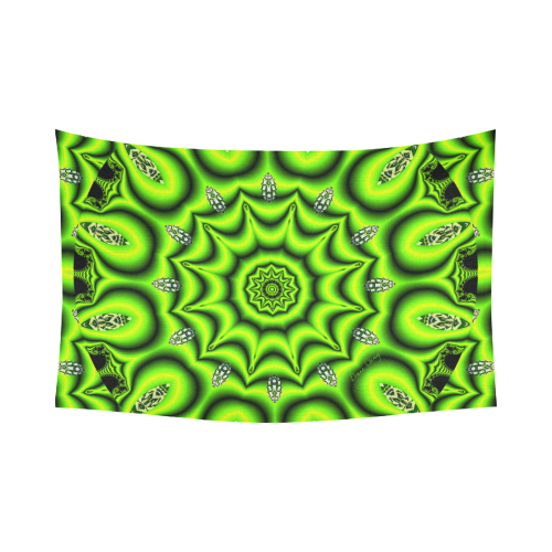Spring Lime Green Garden Mandala, Abstract Spirals Cotton Linen Wall Tapestry 90"x 60"