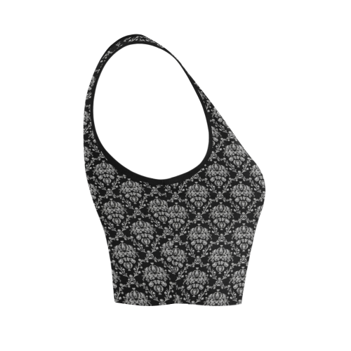 Black and Silver Damask Women's Crop Top (Model T42)