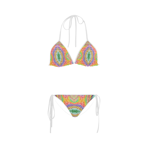 Multicolored Squares Grid Waves - white Custom Bikini Swimsuit