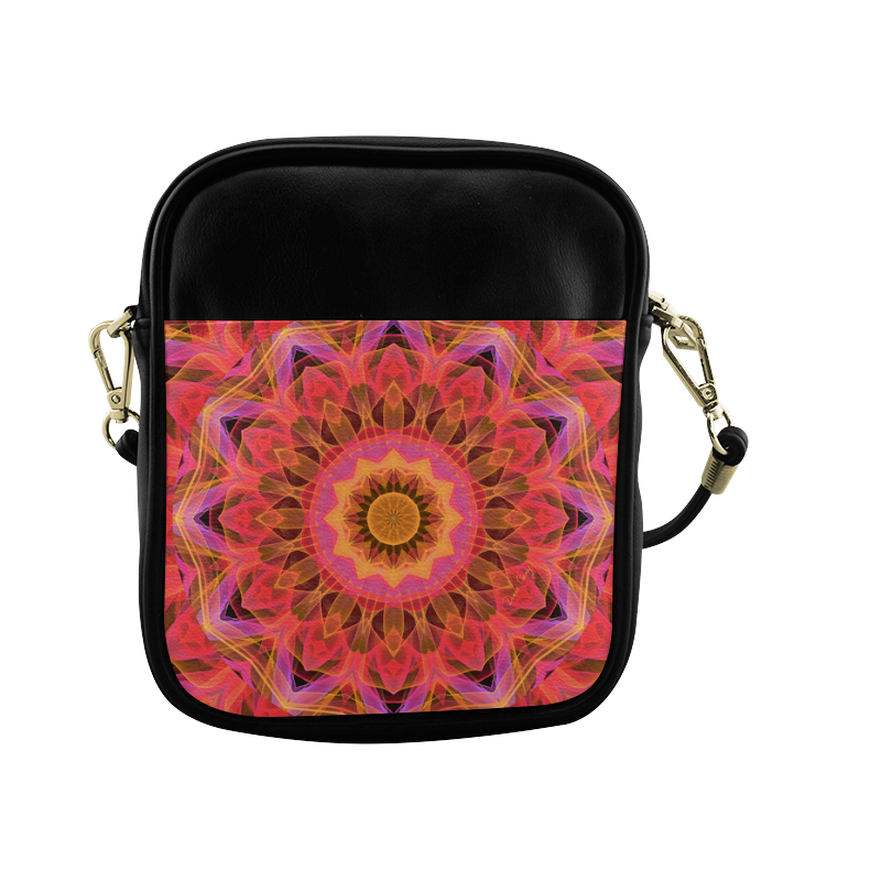 Abstract Peach Violet Mandala Ribbon Candy Lace Sling Bag (Model 1627)