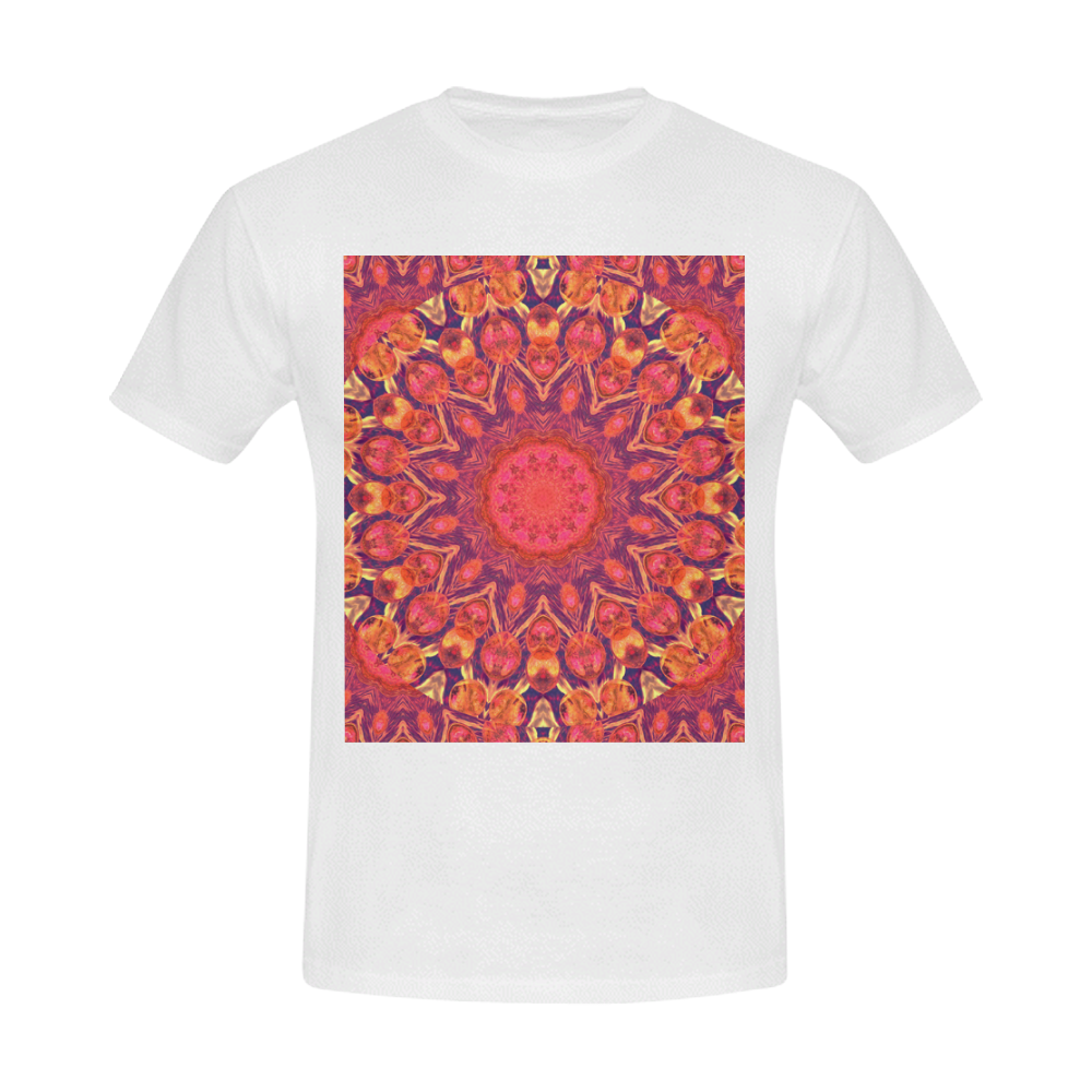 Sunburst, Abstract Peach Cream Orange Star Quilt Men's Slim Fit T-shirt (Model T13)