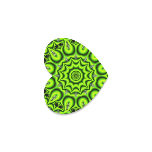 Spring Lime Green Garden Mandala, Abstract Spirals Heart Coaster