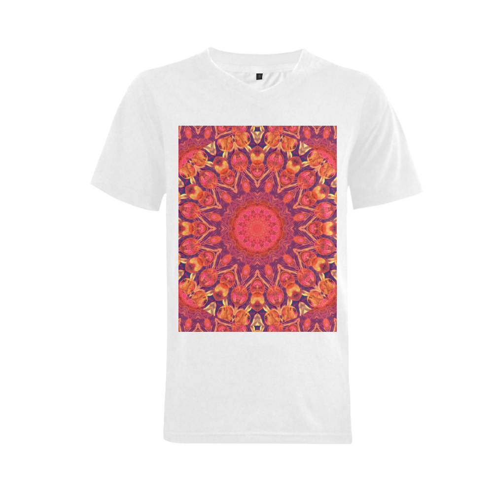 Sunburst, Abstract Peach Cream Orange Star Quilt Men's V-Neck T-shirt  Big Size(USA Size) (Model T10)