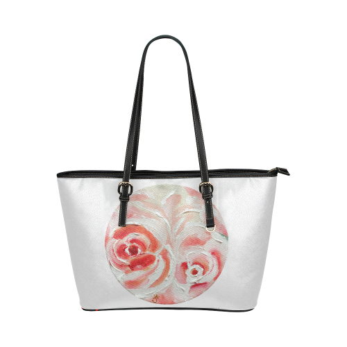 peach plum roses Leather Tote Bag/Small (Model 1651)