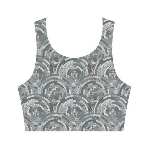 Stones Round Mosaic Pattern - grey Women's Crop Top (Model T42)