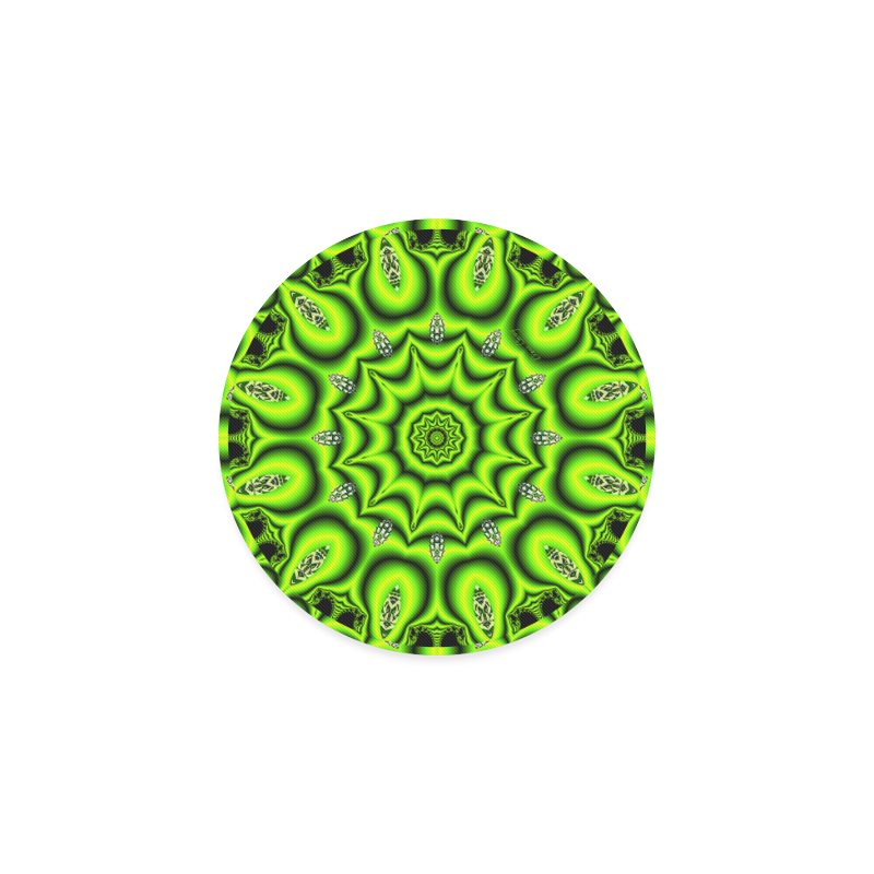 Spring Lime Green Garden Mandala, Abstract Spirals Round Coaster