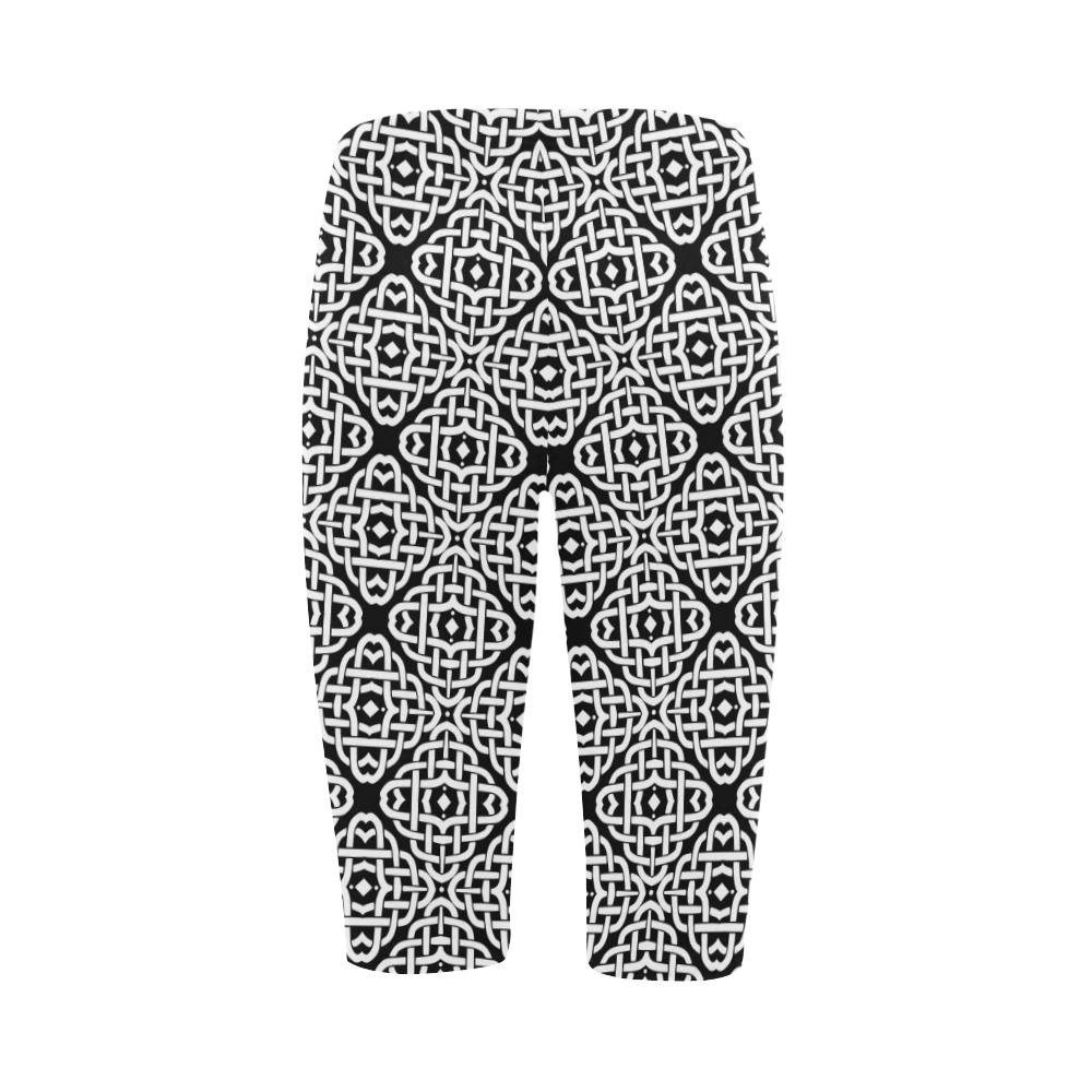 CELTIC KNOT pattern - black white Hestia Cropped Leggings (Model L03)