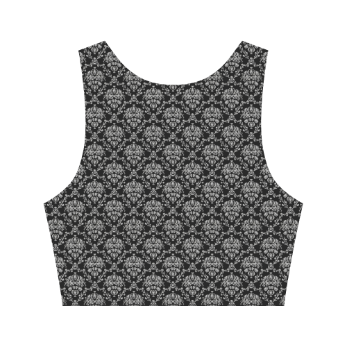 Black and Silver Damask Women's Crop Top (Model T42)