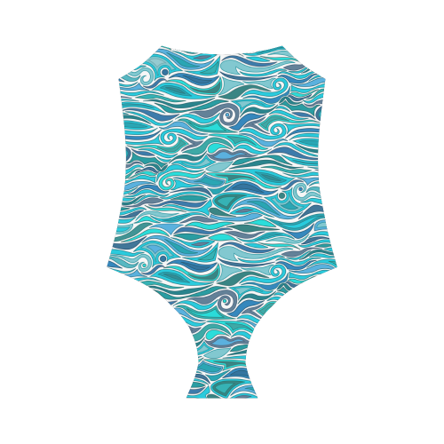 Ocean Waves Blue Abstract Doodle by ArtformDesigns Strap Swimsuit ( Model S05)