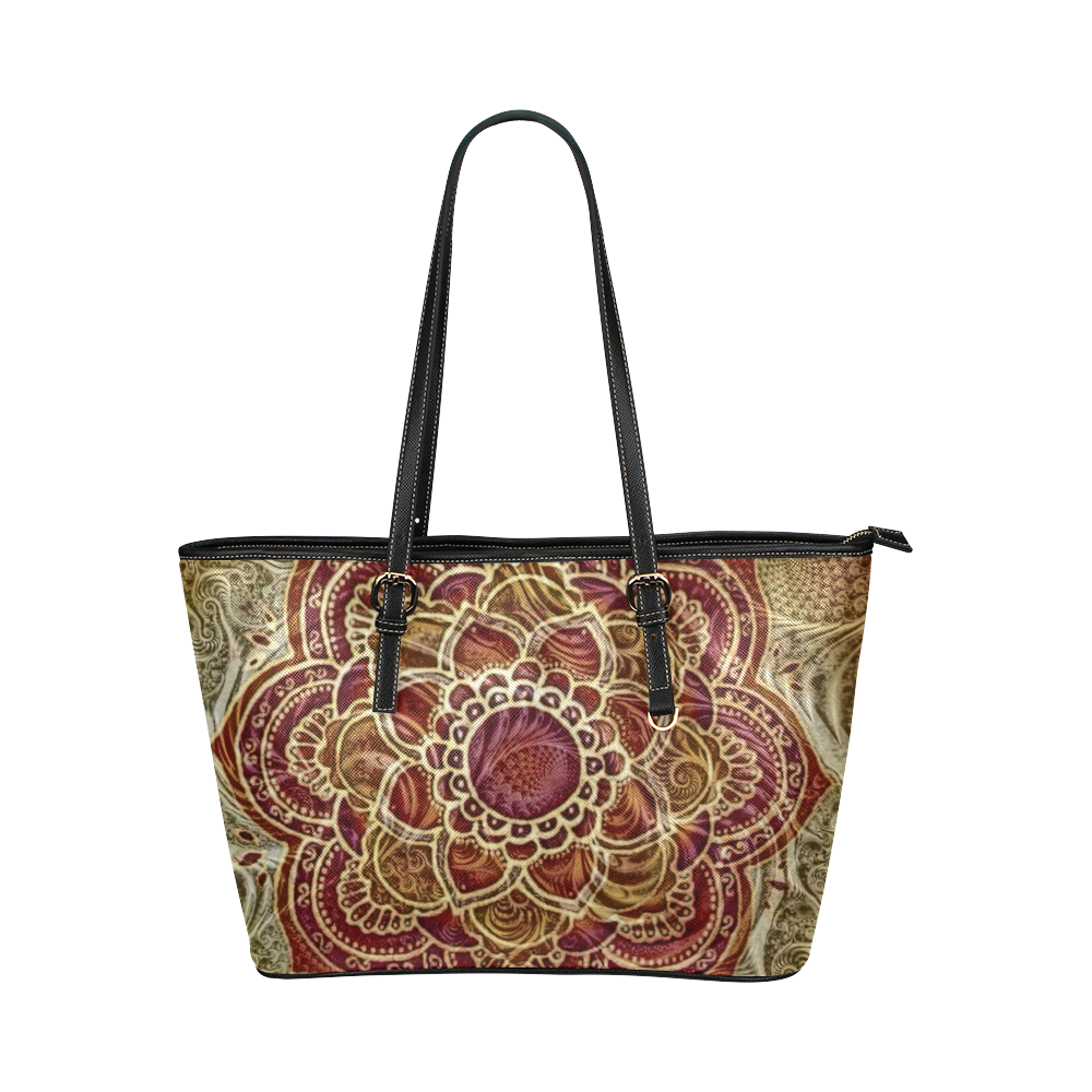 Fractal Meets Mandala Leather Tote Bag/Large (Model 1651) | ID: D591713