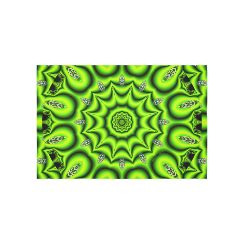 Spring Lime Green Garden Mandala, Abstract Spirals Cotton Linen Wall Tapestry 60"x 40"