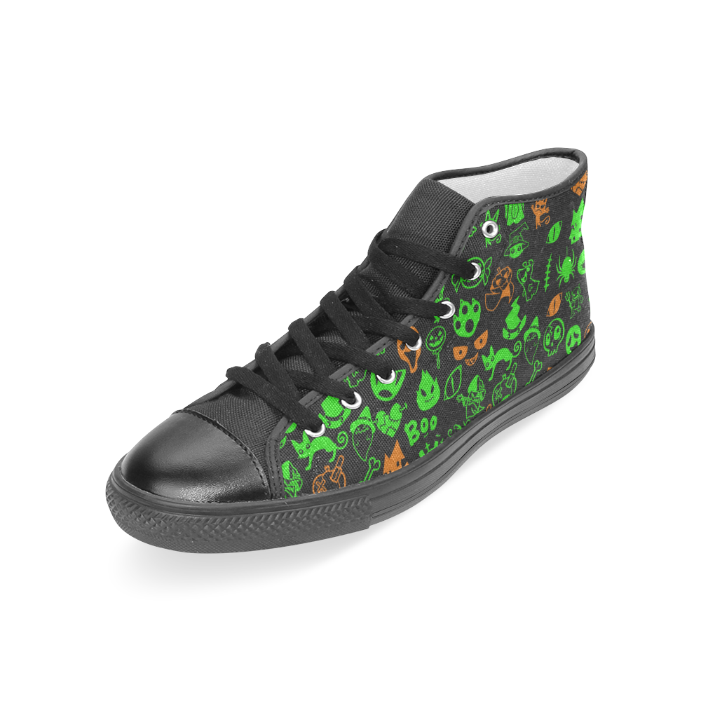 Fun Halloween Characters In Green And Orange Women's Classic High Top Canvas Shoes (Model 017)