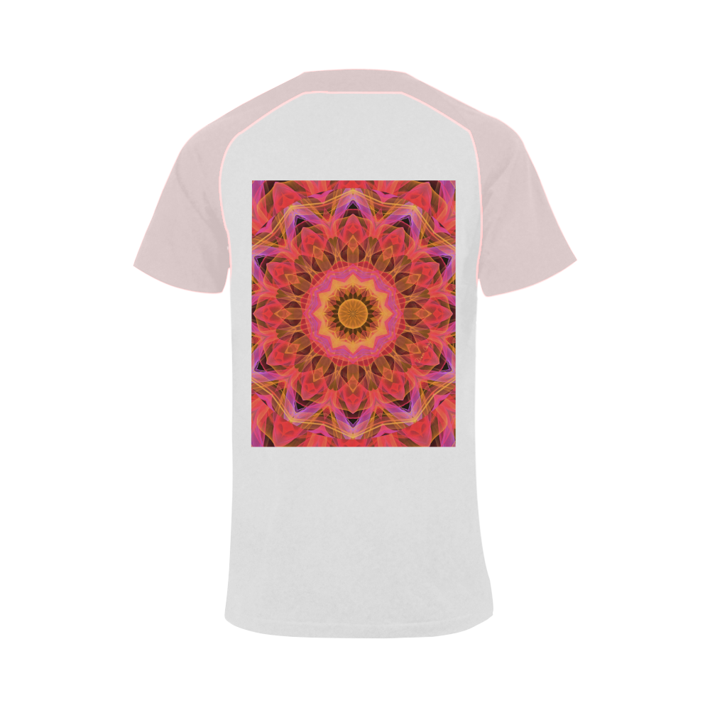 Abstract Peach Violet Mandala Ribbon Candy Lace Men's Raglan T-shirt (USA Size) (Model T11)