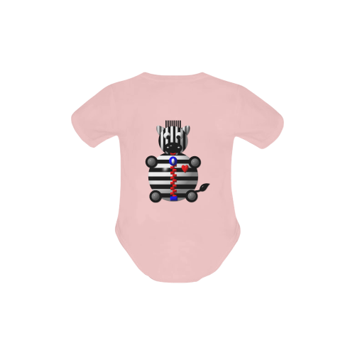 Cute Critters With Heart: Zebra With A Zipper - Pink Baby Powder Organic Short Sleeve One Piece (Model T28)