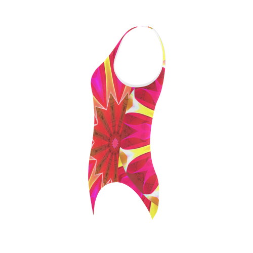 Cherry Daffodil Abstract Modern Pink Flowers Zen Vest One Piece Swimsuit (Model S04)