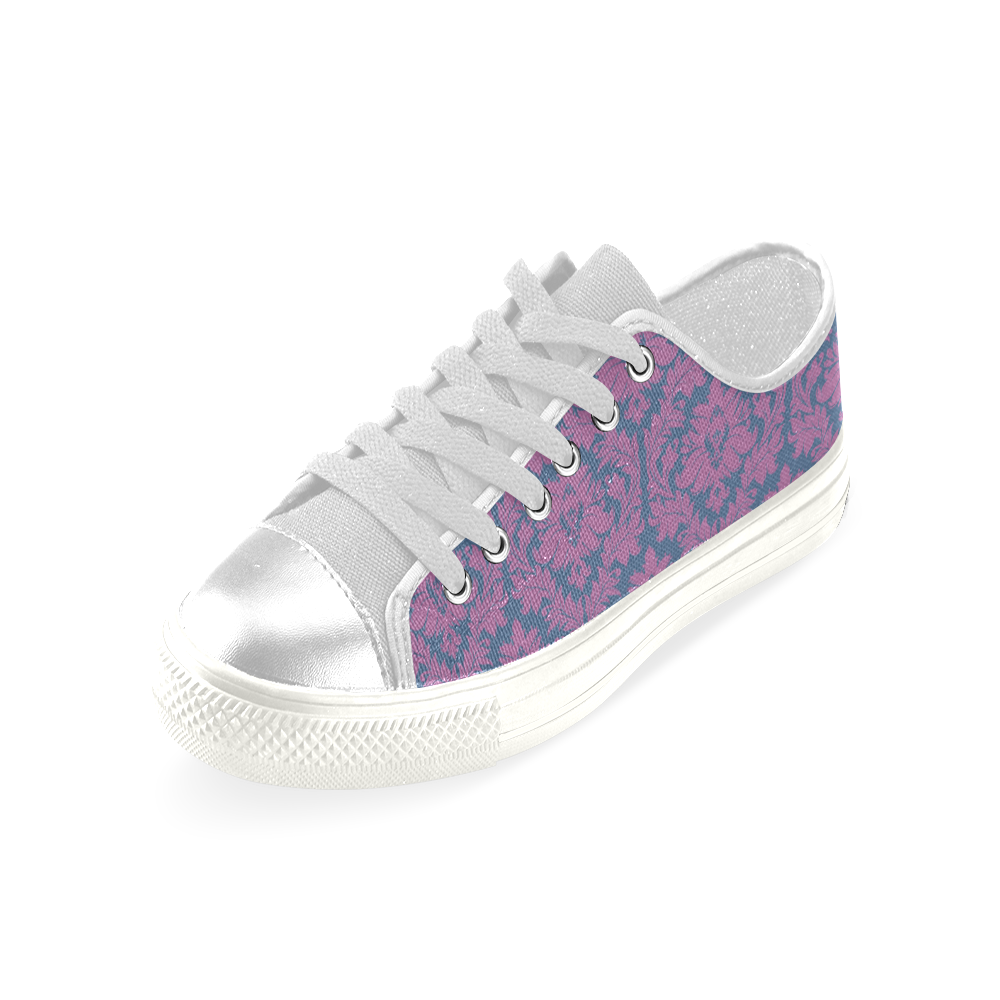 autumn fall colors pink blue damask pattern Women's Classic Canvas Shoes (Model 018)