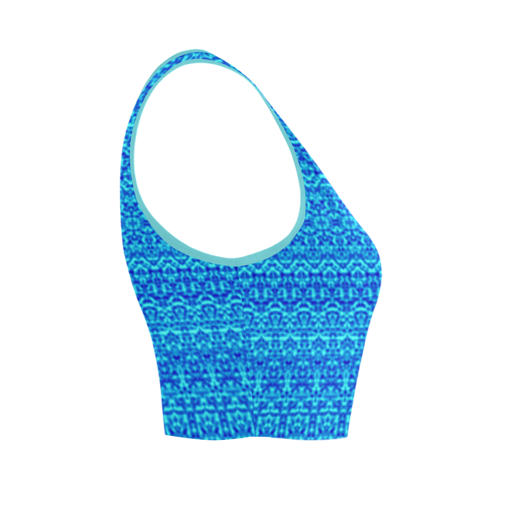 Abstract Blue Damask Women's Crop Top (Model T42)