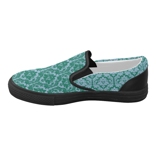 autumn fall colors green blue damask Women's Slip-on Canvas Shoes (Model 019)