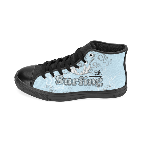 Surfboarder with decorative floral elements Men’s Classic High Top Canvas Shoes /Large Size (Model 017)