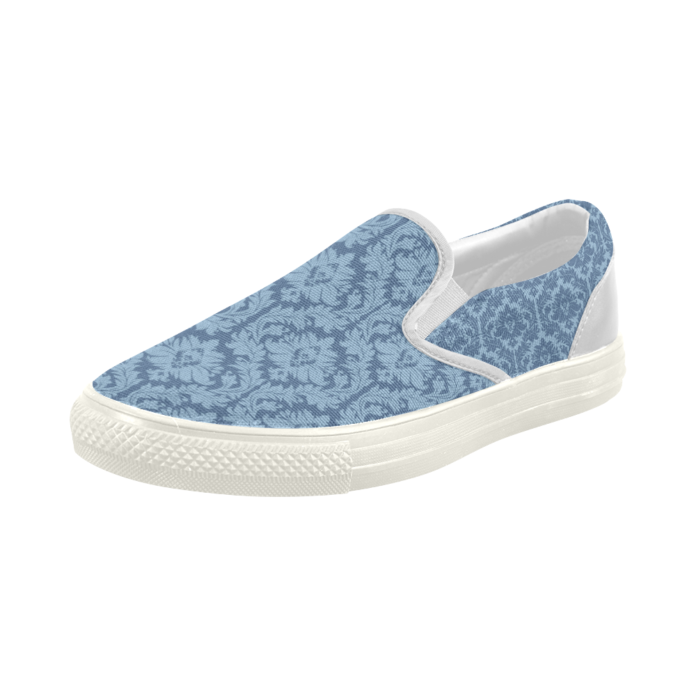 autumn fall colors blue damask pattern Women's Slip-on Canvas Shoes (Model 019)