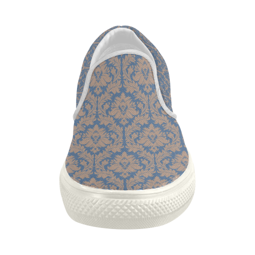 autumn fall colors beige blue damask Women's Slip-on Canvas Shoes (Model 019)