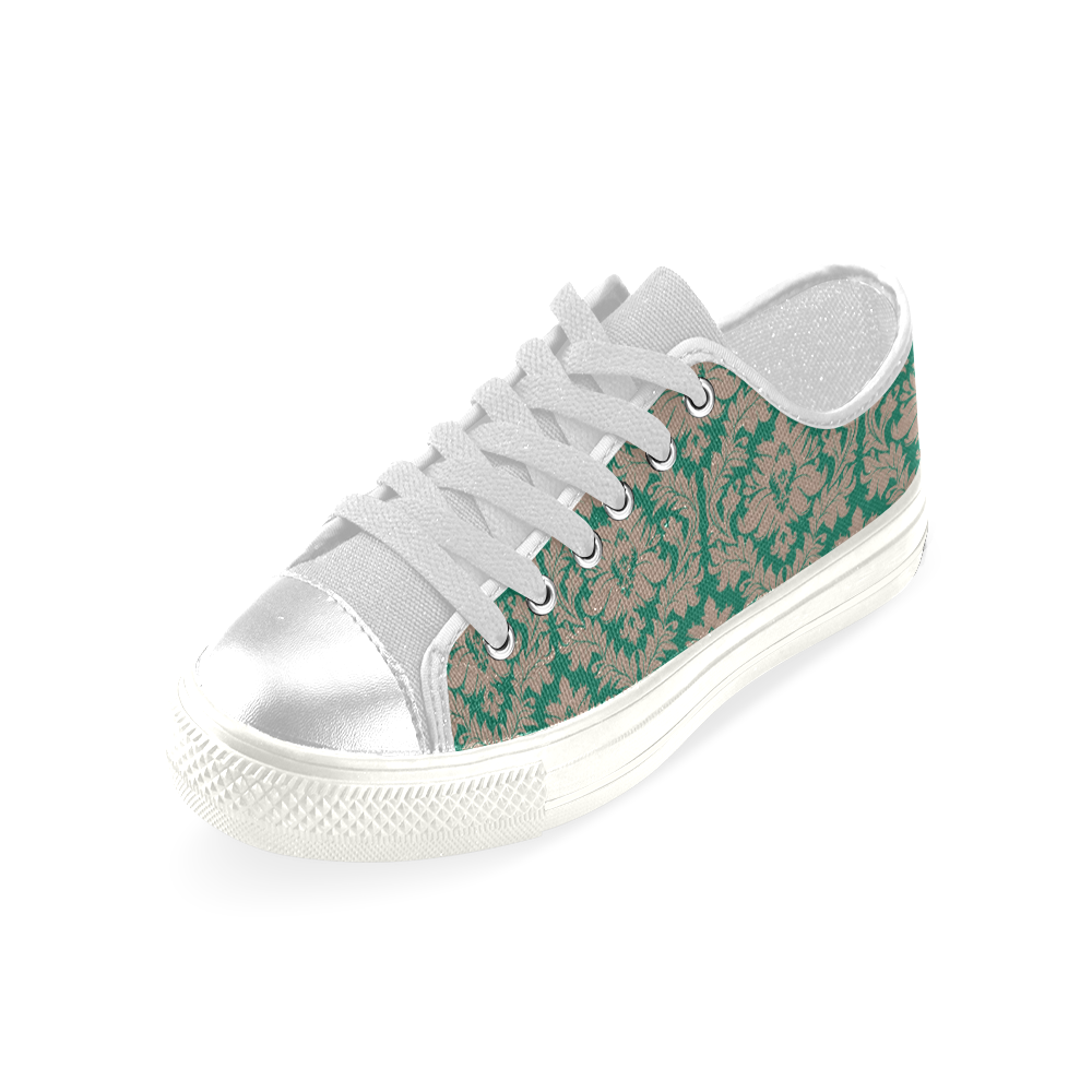 autumn fall colors green beige damask Women's Classic Canvas Shoes (Model 018)