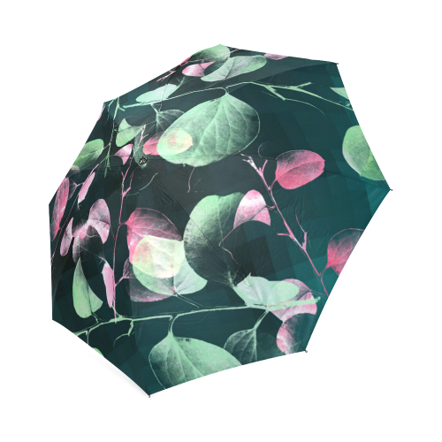 Modern Green and Pink Leaves Foldable Umbrella (Model U01)