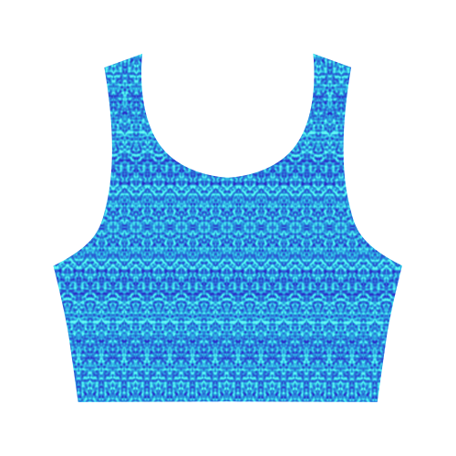 Abstract Blue Damask Women's Crop Top (Model T42)