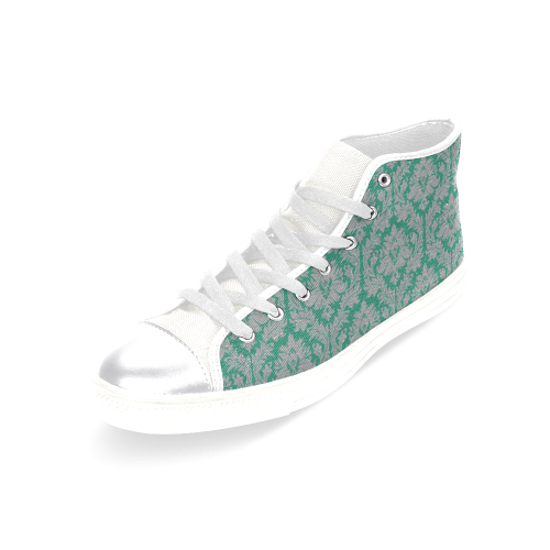 autumn fall colors green grey damask Women's Classic High Top Canvas Shoes (Model 017)