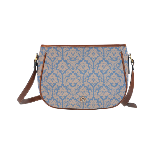 autumn fall colors beige blue damask Saddle Bag/Small (Model 1649) Full Customization