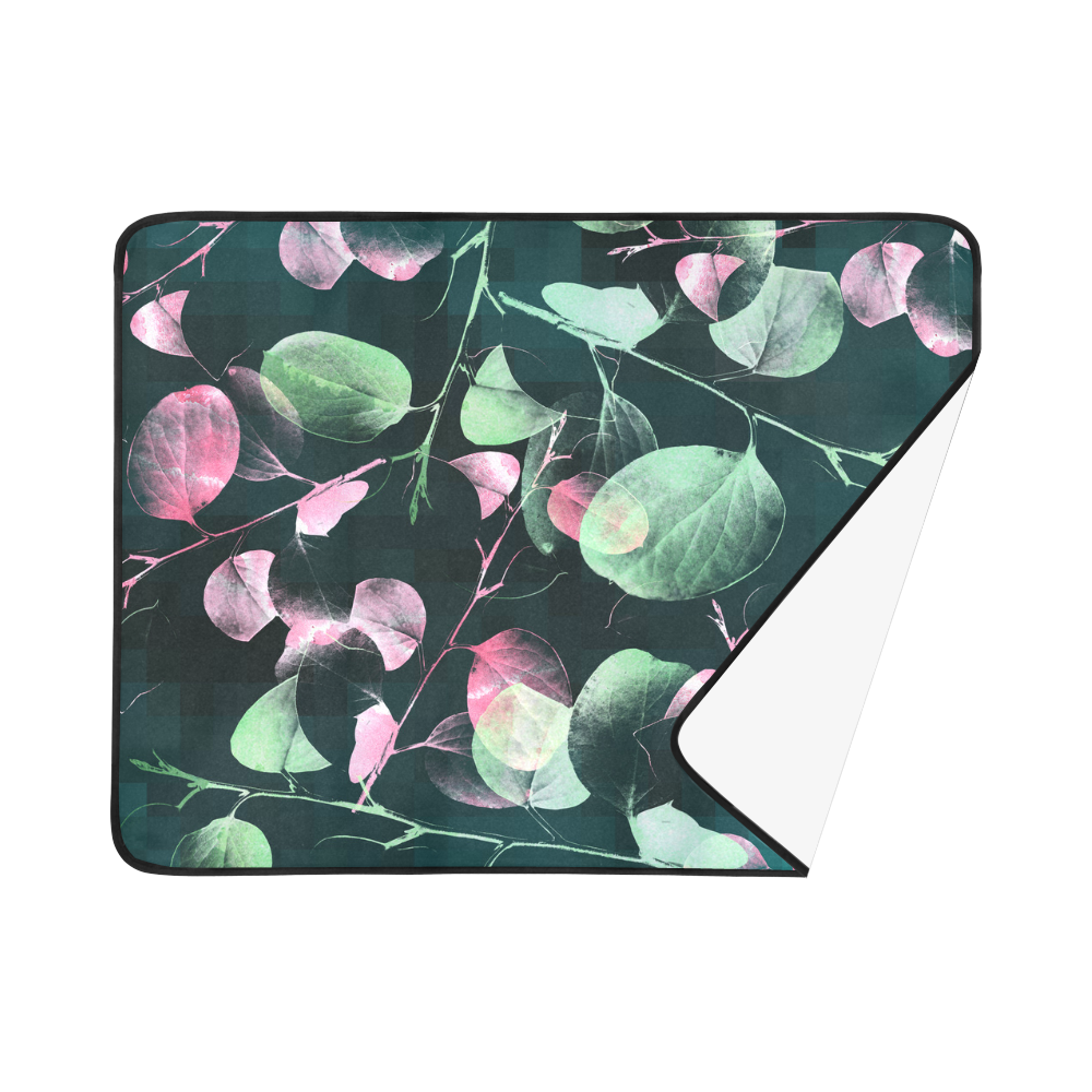 Modern Green and Pink Leaves Beach Mat 78"x 60"