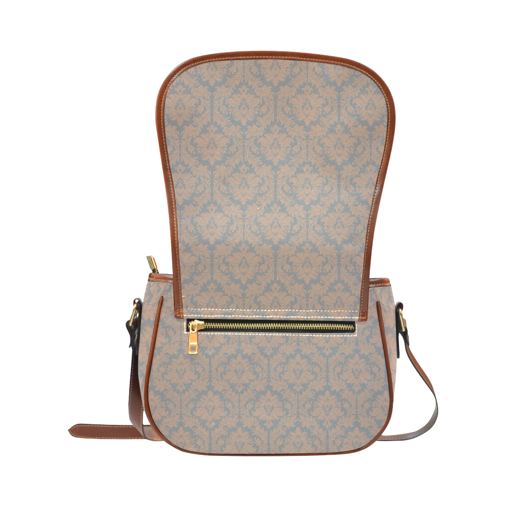 autumn fall colors beige grey damask Saddle Bag/Small (Model 1649) Full Customization