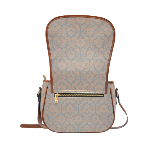 autumn fall colors beige grey damask Saddle Bag/Small (Model 1649) Full Customization