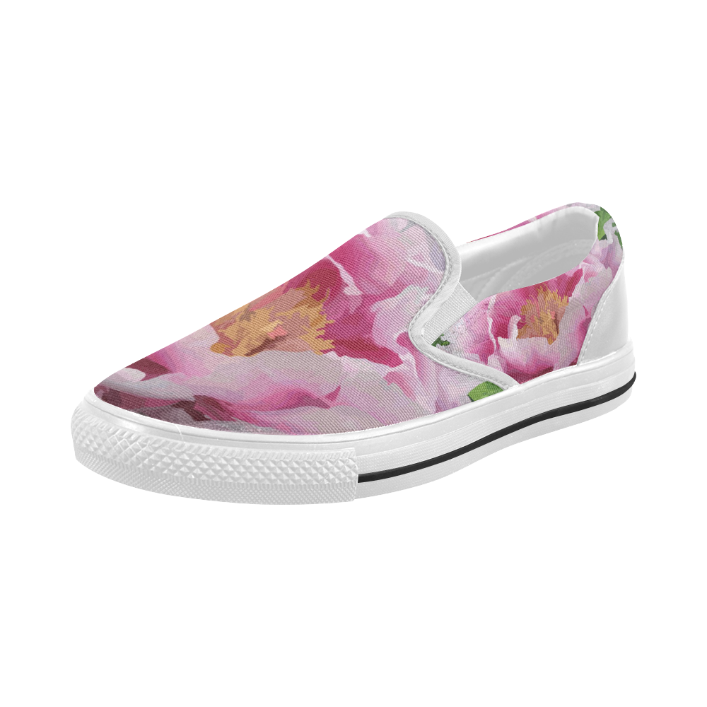 Pink Peony Floral Women's Slip-on Canvas Shoes (Model 019)