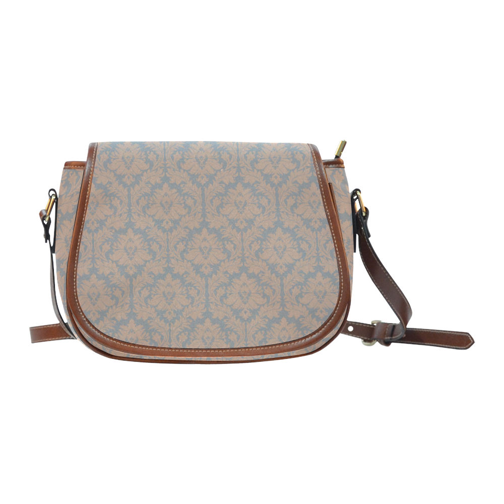 autumn fall colors beige grey damask Saddle Bag/Small (Model 1649) Full Customization