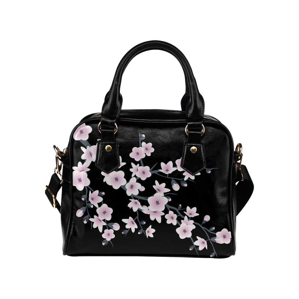 Cherry Blossoms Sakura Floral Black Pink Shoulder Handbag (Model 1634)