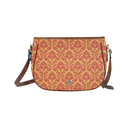 autumn fall colors yellow red damask pattern Saddle Bag/Large (Model 1649)