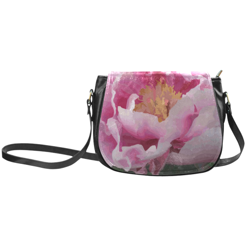 Pink Peony Floral Classic Saddle Bag/Large (Model 1648)