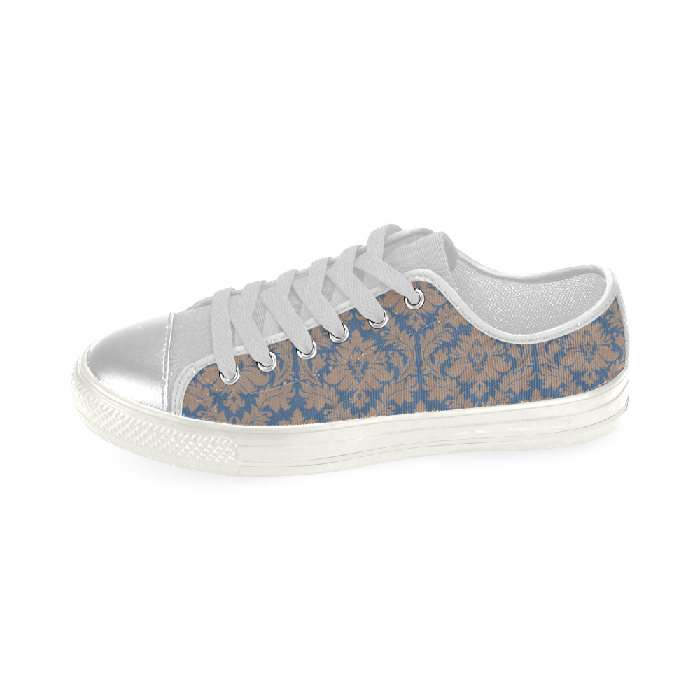 autumn fall colors beige blue damask Women's Classic Canvas Shoes (Model 018)