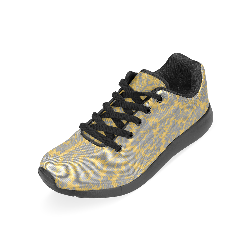 autumn fall mustard yellow grey damask Women’s Running Shoes (Model 020)