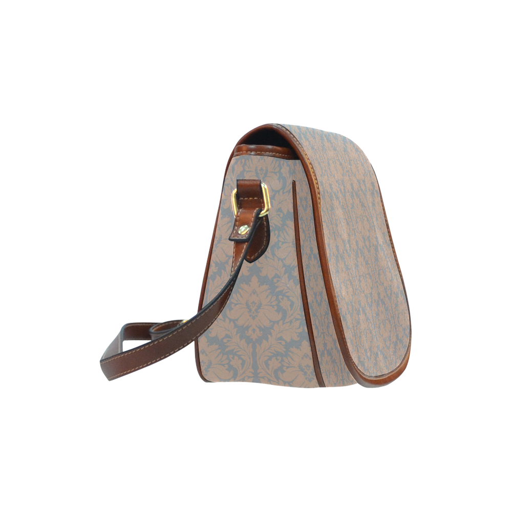 autumn fall colors beige grey damask Saddle Bag/Small (Model 1649) Full Customization