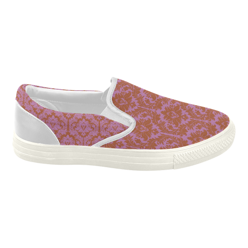 autumn fall colors pink red damask Women's Slip-on Canvas Shoes (Model 019)