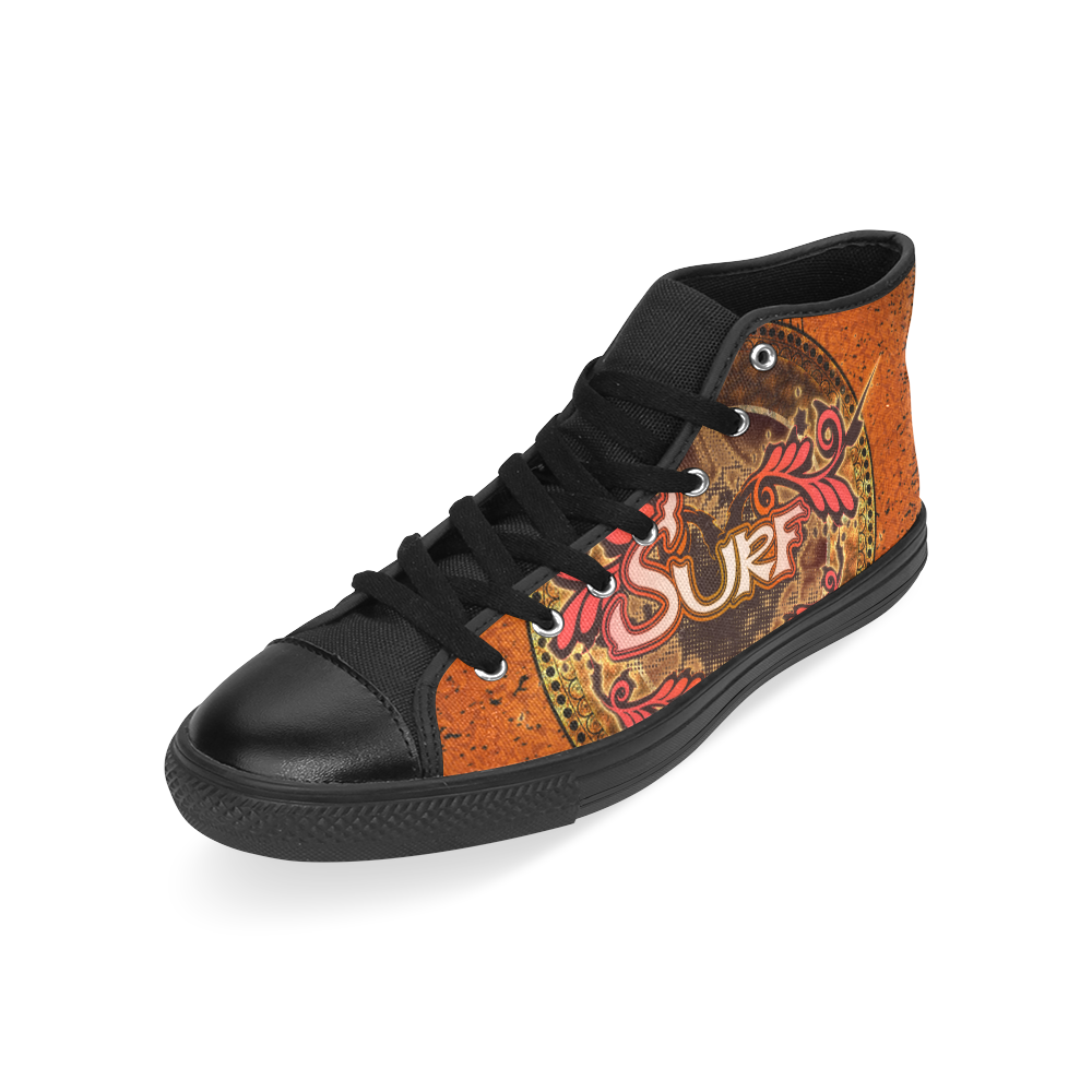 Surfing, surf design with surfboard Men’s Classic High Top Canvas Shoes /Large Size (Model 017)
