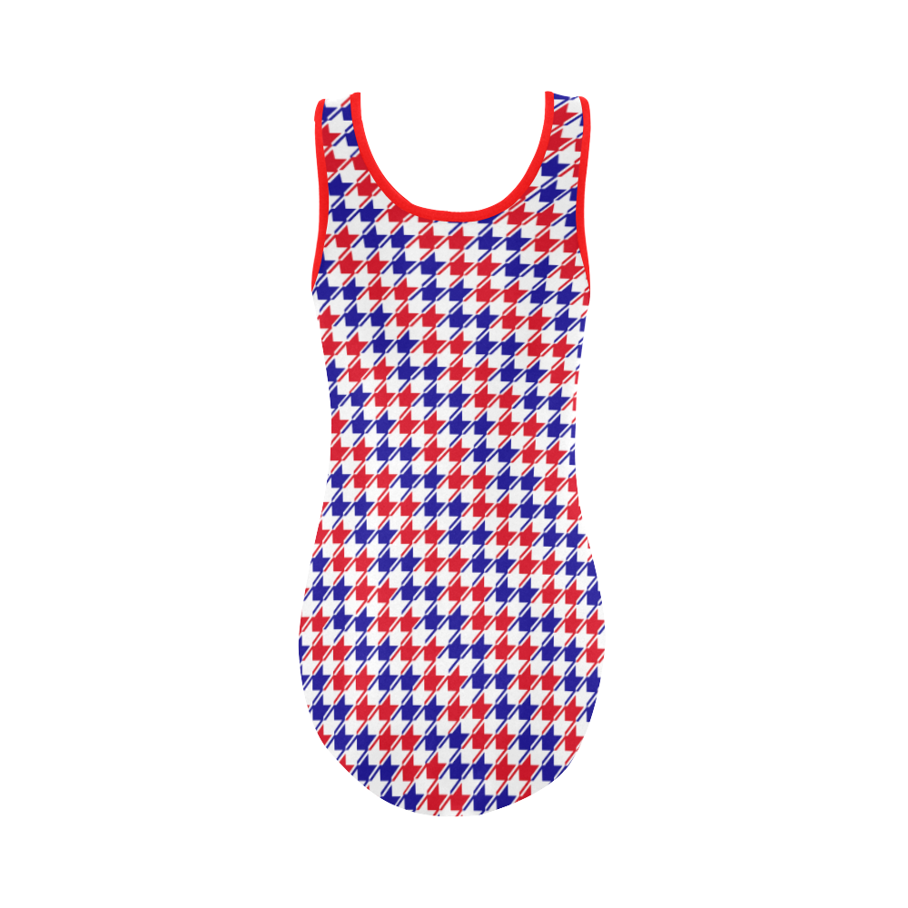 Patriotic Houndstooth Checks by ArtformDesigns Vest One Piece Swimsuit (Model S04)